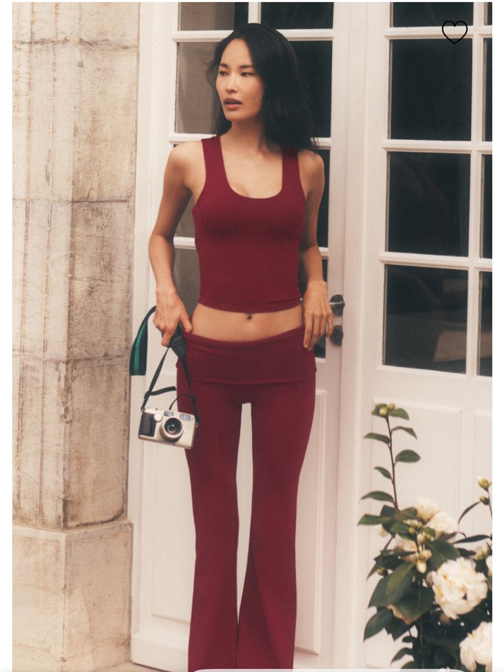 ALO Yoga Burgundy Ribbed Tank with Flared Pants Set